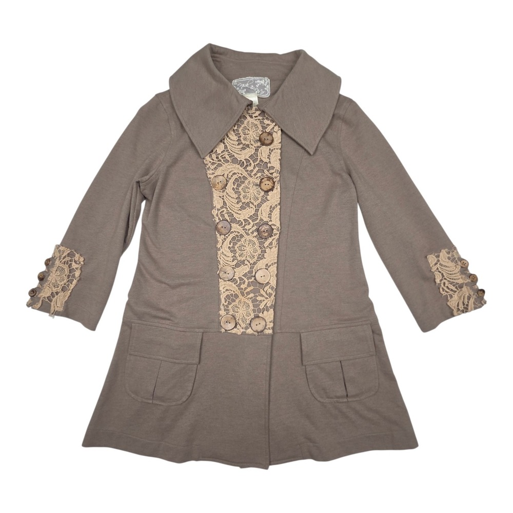 Anthropologie Nick & Mo Lace Trim Jacket M Brown Boho Cottagecore Lagenlook
